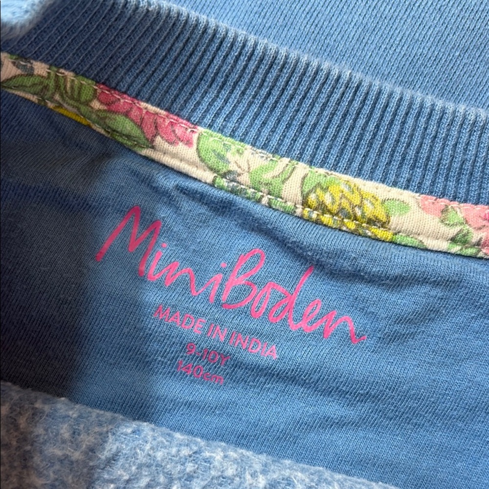 Mini Boden Superstitch kitty cat sweatshirt blue 9/10 - Picture 2 of 4
